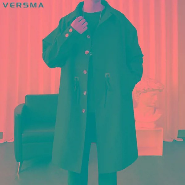 Винтажная длинная куртка VERSMA в японском стиле, немецкая ветровка в британском стиле, Свободный Мужской черный Тренч, осень