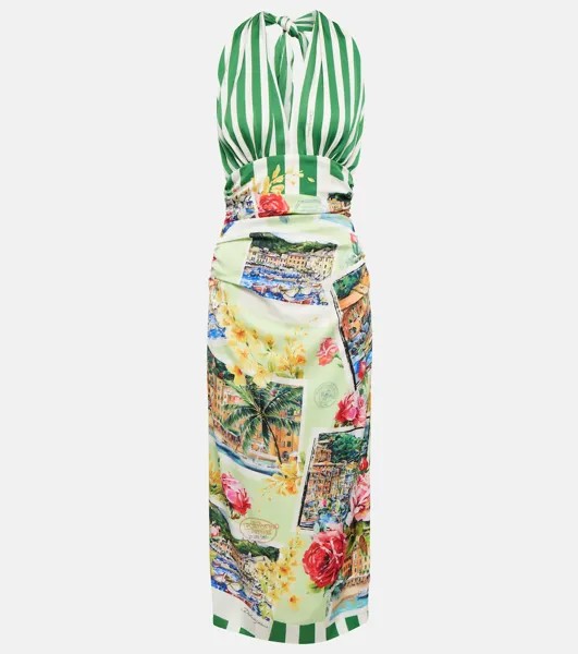 Платье миди Portofino с вырезом халтер из смесового шелка DOLCE&GABBANA, разноцветный