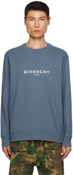 Синий свитшот с обратным принтом в стиле милитари Givenchy