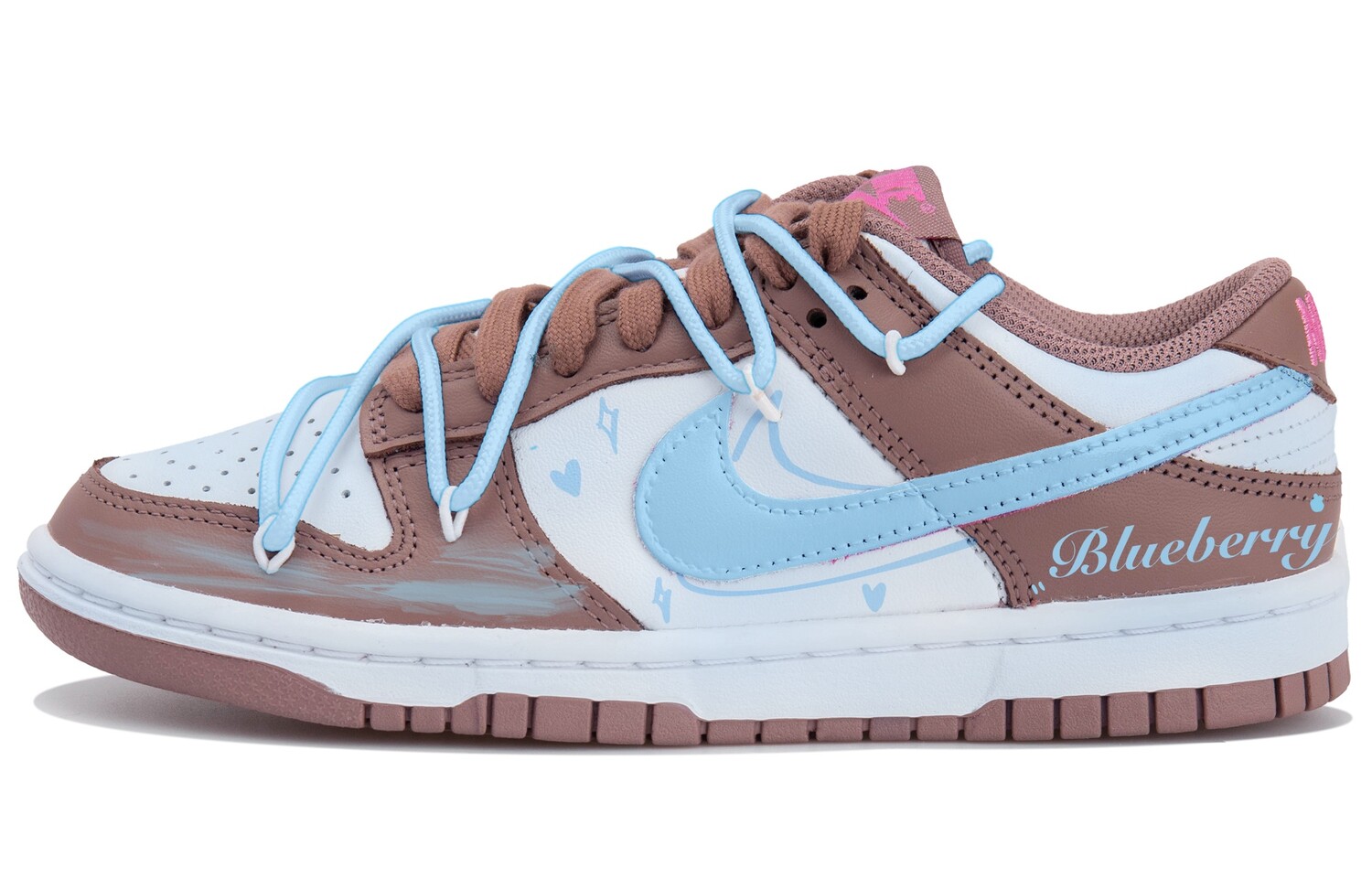 Кроссовки Nike Dunk Skateboarding Shoes Women's Low-top White/blue/brown, белый/синий/коричневый