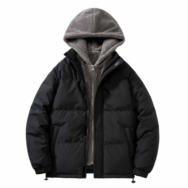 Пальто хлопковое большого размера 2022, кашемировая шапка, двойка-обманка однотонная на молнии, толстое Мужское пальто