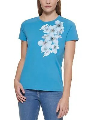 Calvin Klein Womens, синяя футболка с цветочным принтом, синяя, большая