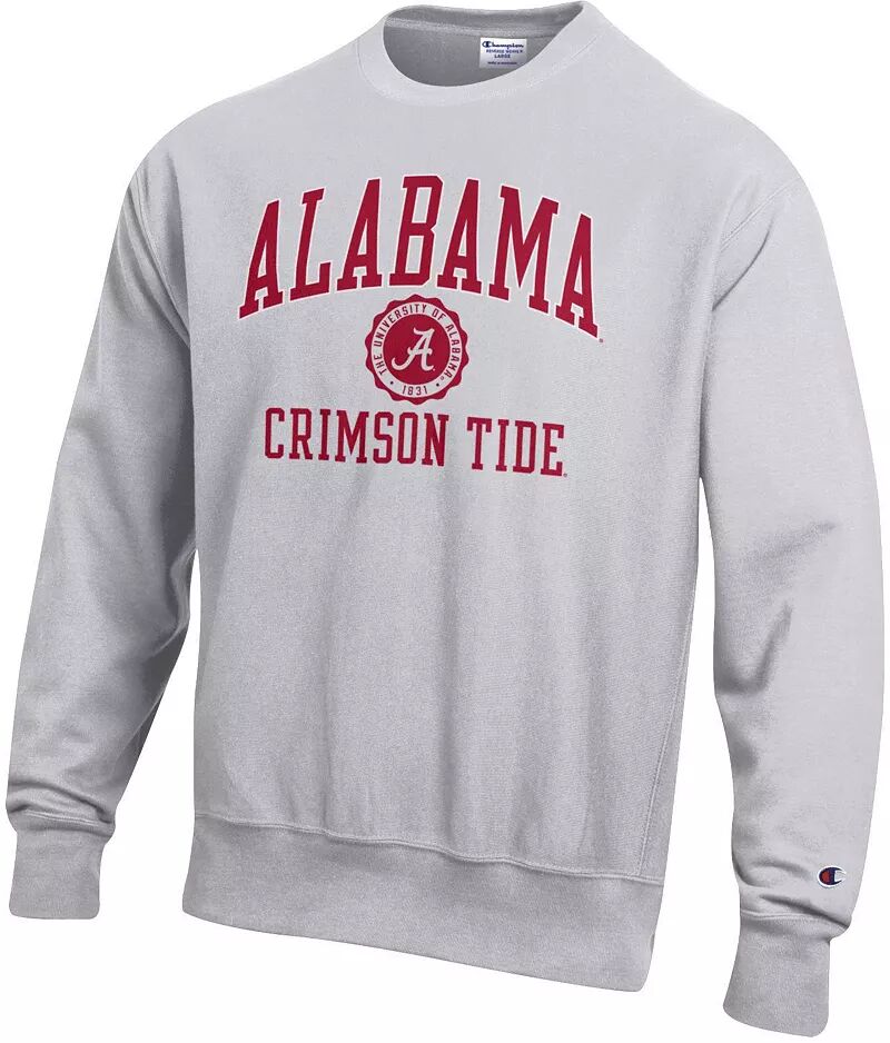 Мужской пуловер с круглым вырезом Champion Alabama Crimson Tide, серебристо-серый, свитшот с круглым вырезом обратного переплетения