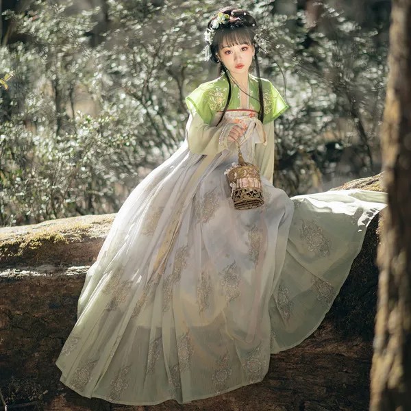 Новое поступление, женское весеннее традиционное пушистое платье ханьфу в китайском стиле, женское Восточное винтажное платье-тройка с цве...