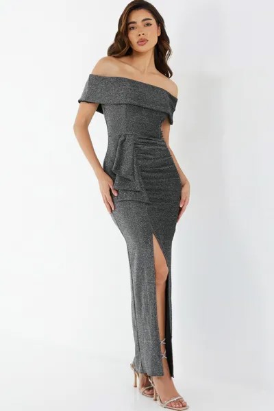 Черное блестящее платье-макси Bardot QUIZ Clothing