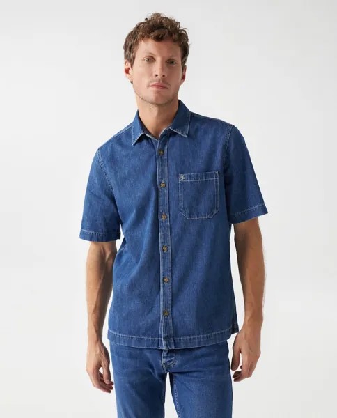 Однотонная мужская джинсовая рубашка синего цвета Salsa Jeans, синий