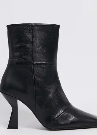 Черные кожаные премиум-ботинки на каблуке для широкой стопы ASOS DESIGN-Черный цвет