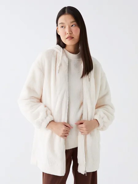 Женское однотонное пальто с капюшоном LCW Modest, экрю