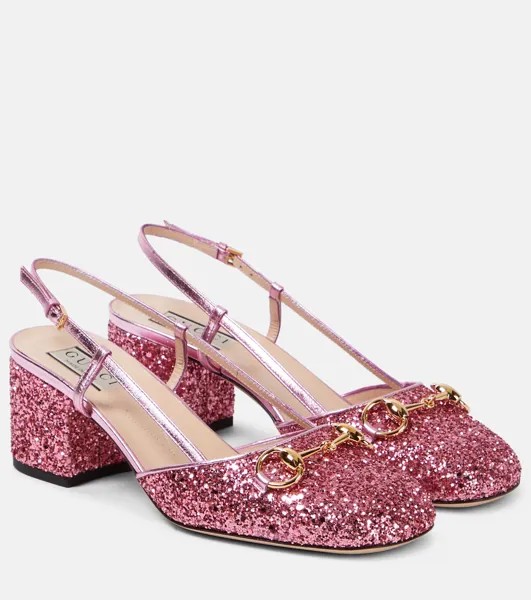 Туфли lady horsebit с блестящей пяткой на пятке Gucci, розовый