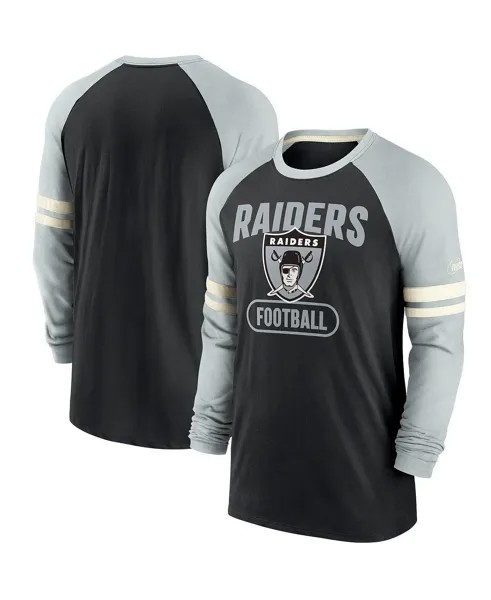 Мужская черно-серебристая футболка с длинным рукавом реглан las vegas raiders throwback Nike, мульти