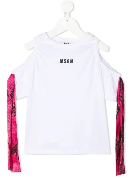 MSGM Kids футболка с логотипом и вставками на рукавах