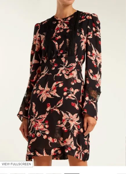 Черное шелковое платье из жоржета с принтом DUNDAS Cherry Blossom Pucci Cavalli 2US 38IT XS