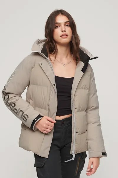 Пышная зимняя куртка с капюшоном и стеганой отделкой Superdry, коричневый