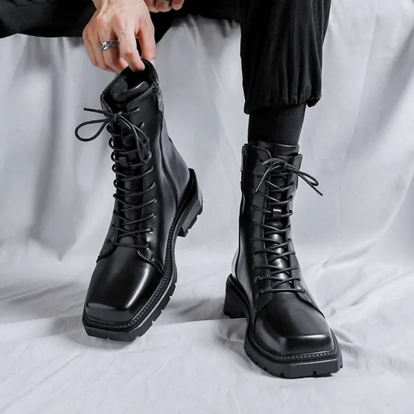 Ботинки мужские кожаные, Повседневная тонкая обувь, уличная мода, винтажные байкерские ботинки в стиле панк-рок, весна-осень