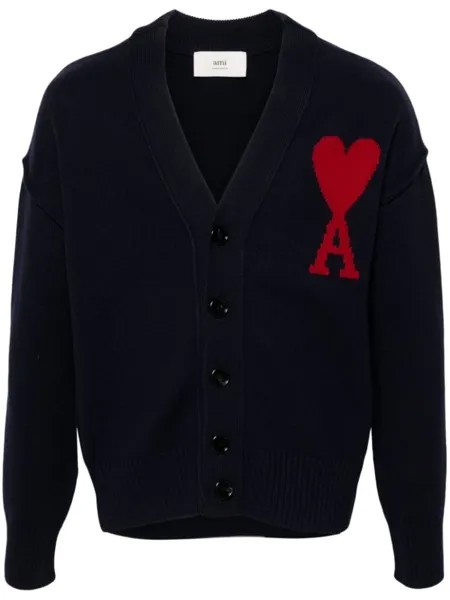 AMI Paris кардиган с монограммой Ami de Coeur, синий