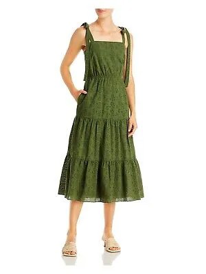 JASON WU Женское зеленое платье миди без рукавов с квадратным вырезом и расклешенным воротником на завязках 0