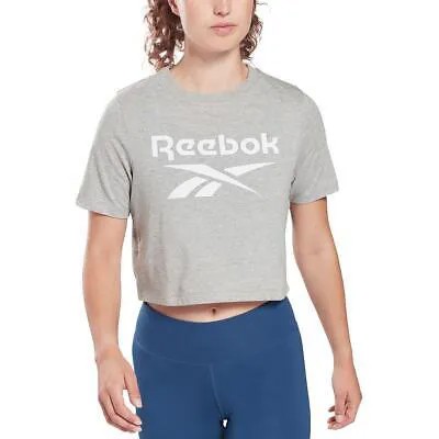 Reebok Женская серая футболка с круглым вырезом с логотипом, укороченный топ Athletic XL BHFO 0030