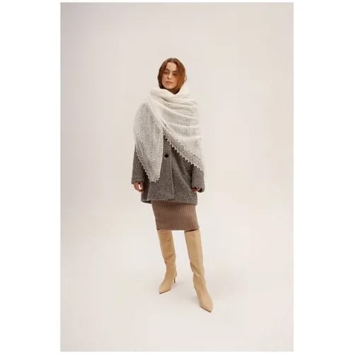 Платок Оренбургский пуховый платок, пух, вязаный, 150х150 см, белый