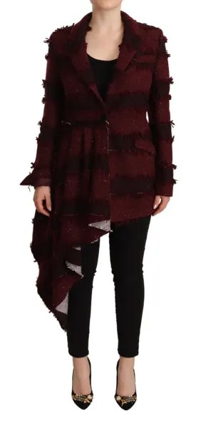 WEILI ZHENG Асимметричный твидовый пиджак бордо с длинным рукавом Fashion IT40/US6/S $900