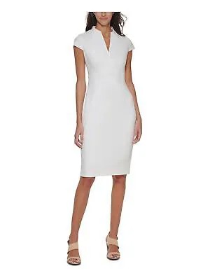 CALVIN KLEIN Женское белое платье-футляр длиной до колена с разрезом на подкладке и рукавами 6