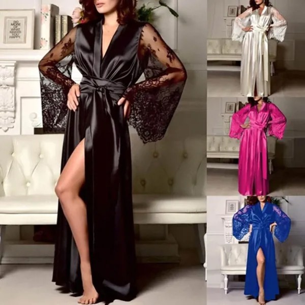 Европейский и американский Эротическое белье Дамы Сексуальная имитация Ice Silk Plus Размер пижамы Nightdress