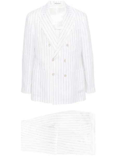 Brunello Cucinelli льняной костюм с двубортным пиджаком, белый