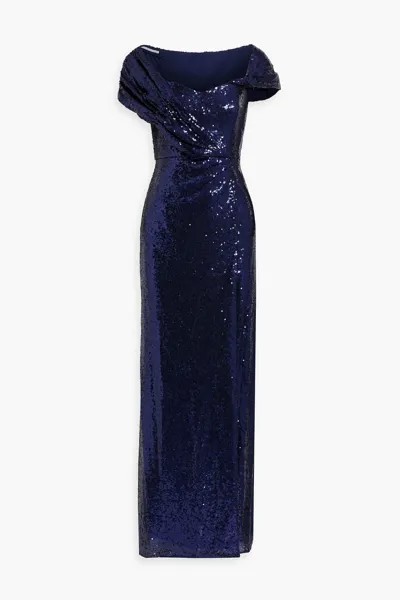 Драпированное платье из сетки с пайетками BADGLEY MISCHKA, нави