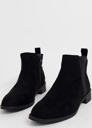 Черные замшевые ботинки челси для широкой стопы Simply Be-Черный