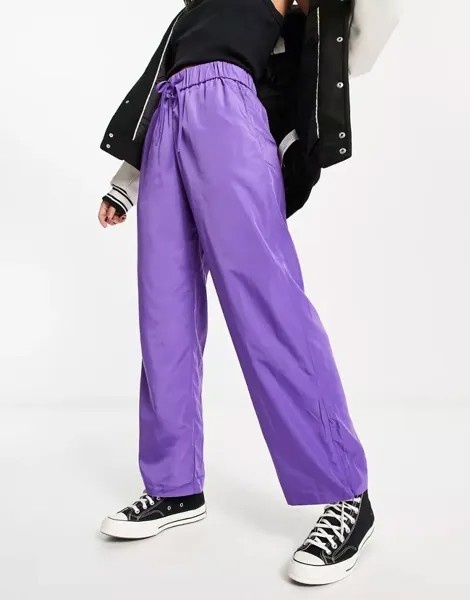 Фиолетовые брюки Monki с широким вырезом и кулиской