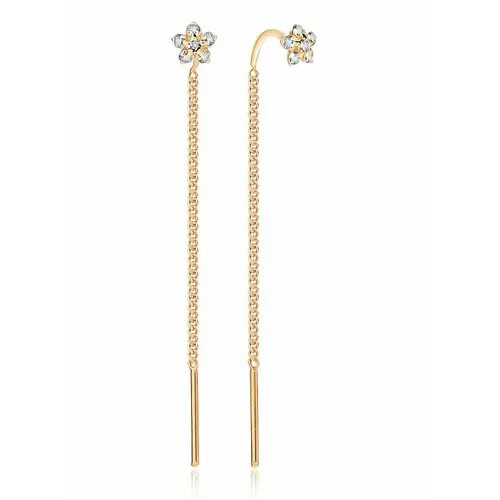 Серьги цепочки VALTERA, серебро, 925 проба, золочение, фианит, длина 5 см, золотой, красный