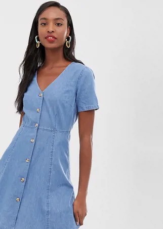 Синее чайное джинсовое платье с пуговицами под рог ASOS DESIGN Tall-Синий