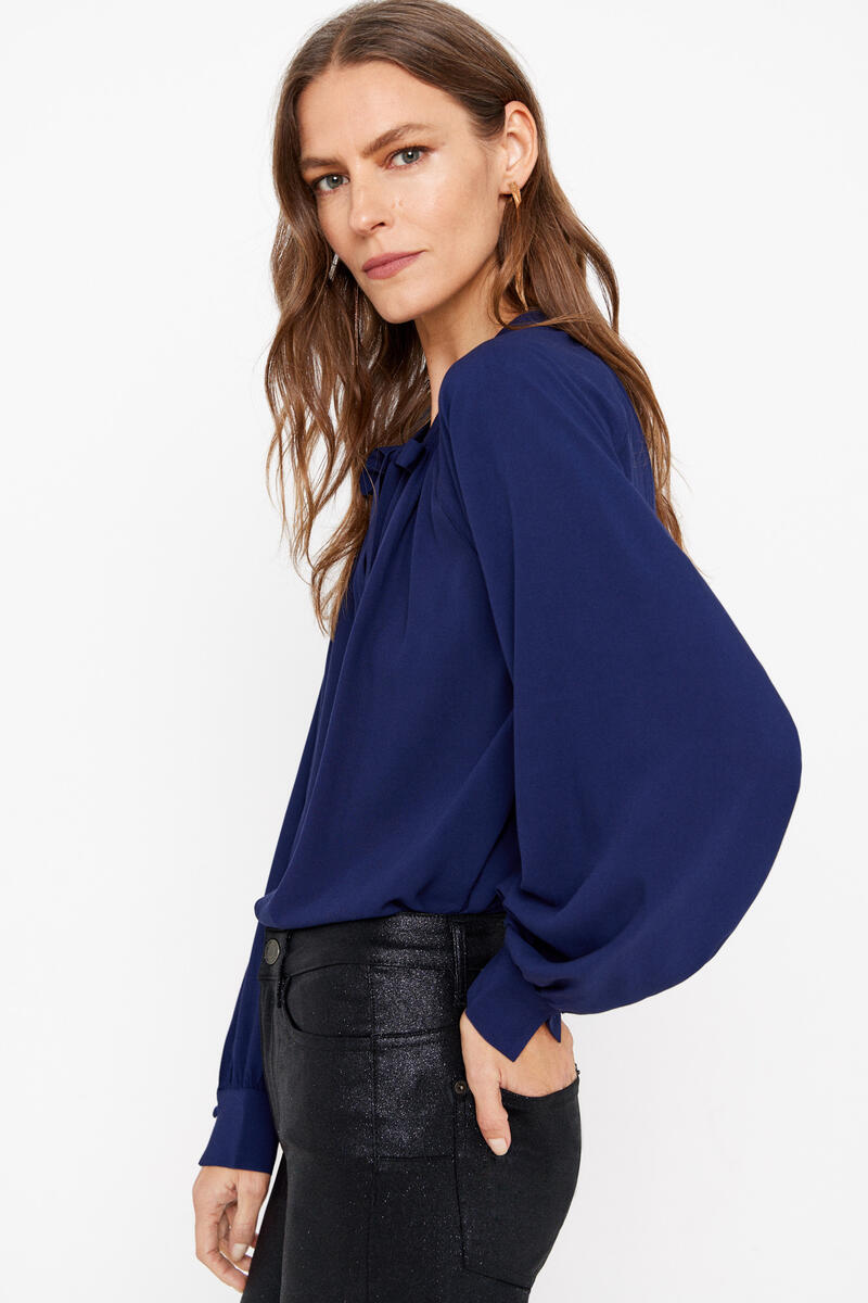 Блузка с круглым вырезом Cortefiel, темно-синий