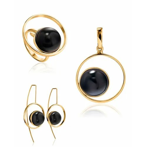 Комплект бижутерии AmberHandmade: серьги, кольцо, подвеска, янтарь, размер кольца: безразмерное, бордовый