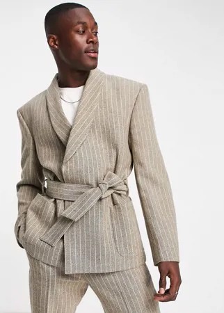 Коричневый пиджак-халат в полоску ASOS DESIGN-Коричневый цвет