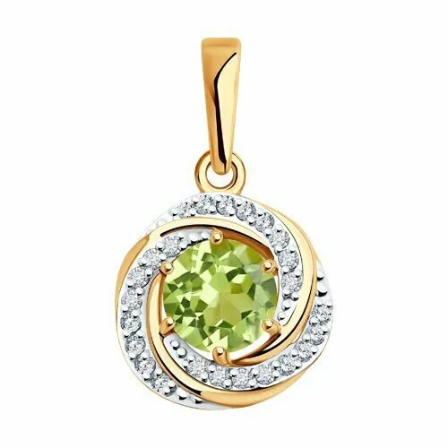 Подвеска GOLD CENTER, красное золото, 585 проба, хризолит, фианит
