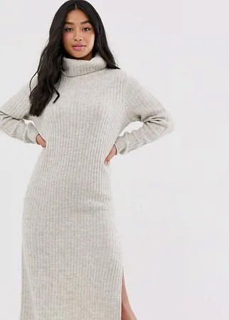 Платье миди с боковым разрезом ASOS DESIGN Petite-Neutral