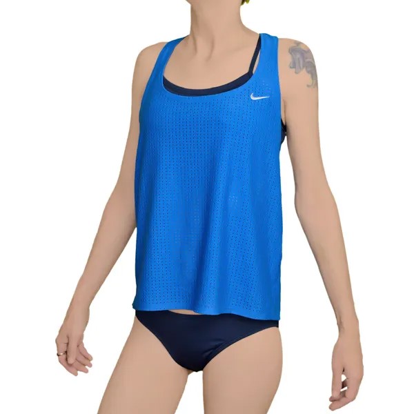 Женский купальник из трех частей Nike, многослойная сетка танкини, синий / темно-синий, ВЫБОР РАЗМЕРА
