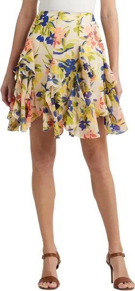 Юбка LAUREN Ralph Lauren Floral Ruffle-Trim Georgette Skirt, цвет Cream/Blue Multi