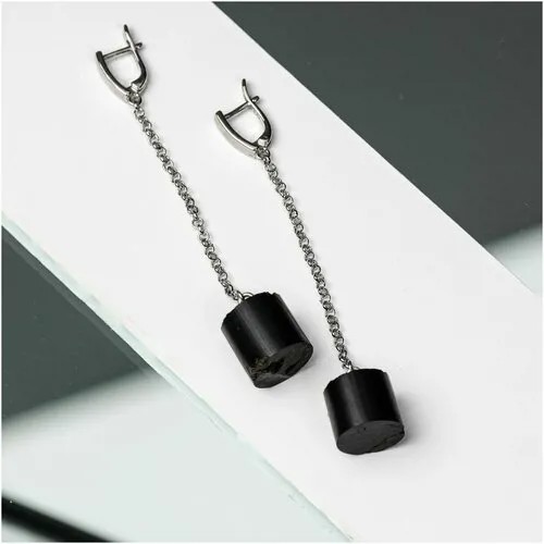 Серьги цепочки , гагат, серебряный, черный
