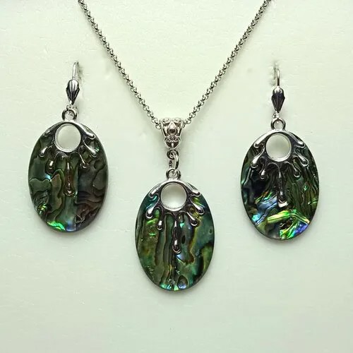 Комплект бижутерии AV Jewelry: колье, серьги, нержавеющая сталь, бижутерный сплав, серебрение, перламутр, гелиотис, размер колье/цепочки 45 см., мультиколор