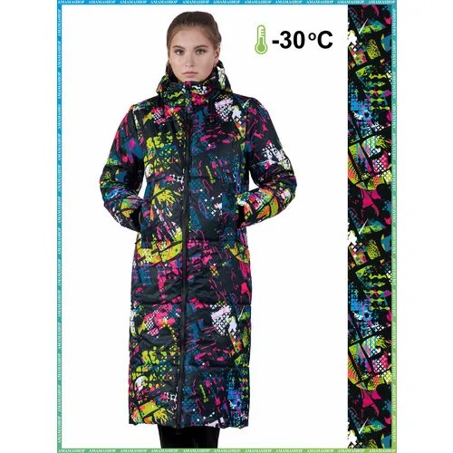 Пуховик AMAMA SHOP, размер S, мультиколор, черный, розовый, зеленый, бирюзовый