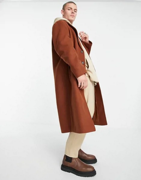 Коричневое пальто в стиле oversized ASOS DESIGN-Коричневый цвет