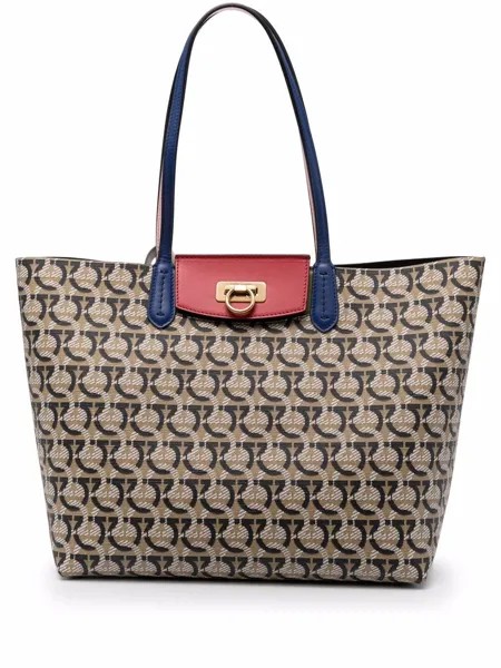 Salvatore Ferragamo Gancini-monogram leather tote bag
