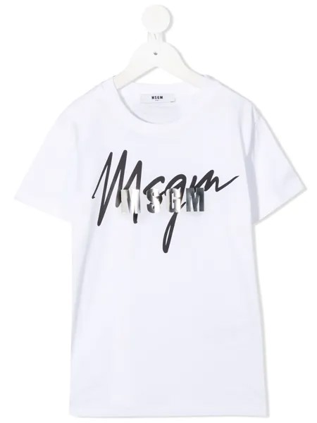 MSGM Kids футболка с логотипом металлик