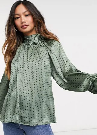Свободная блузка в ромбовидный горошек, с бантом и объемными рукавами Fashion Union-Зеленый цвет