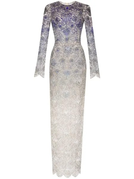 Oscar de la Renta платье с эффектом омбре и кристаллами, синий