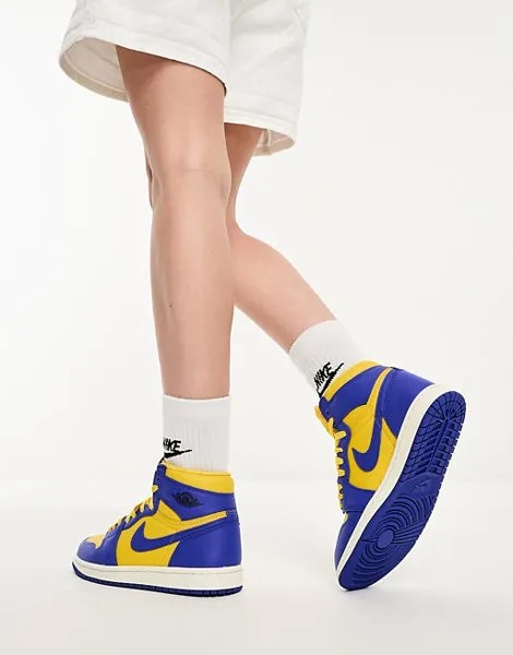 Синие и желтые кроссовки Jordan AJ1 Hi OG