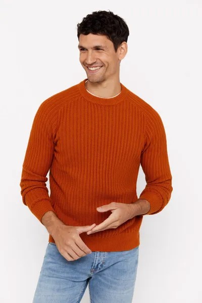 Структурированный хлопковый свитер с круглым вырезом Cortefiel, оранжевый