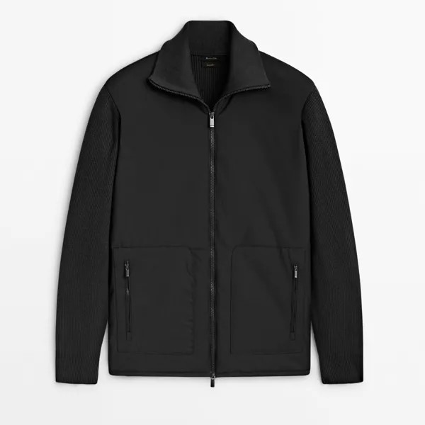 Кардиган Massimo Dutti Knit With Contrast Quilted Fabric, черный