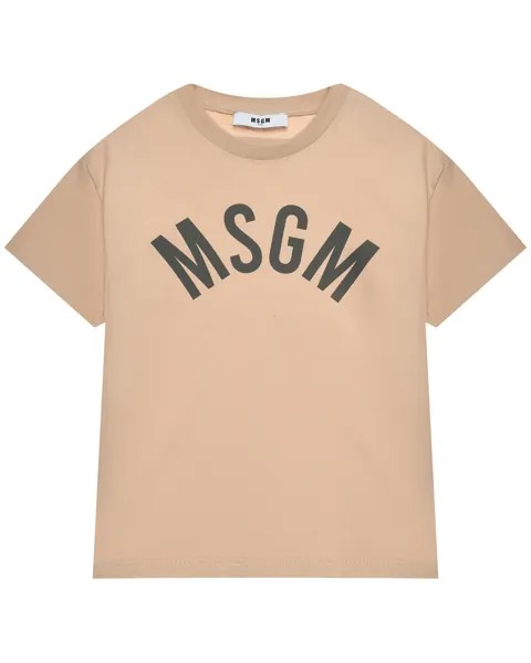 Футболка с логотипом на груди, бежевая MSGM